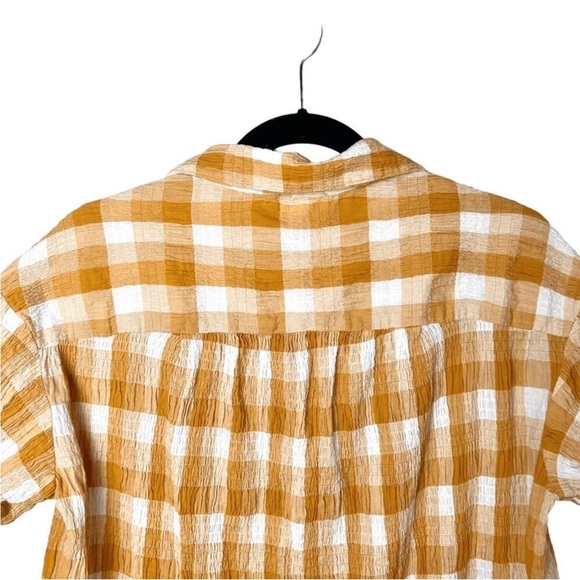Sundance Lorna gauze short sleeve button up blouse, yellow check print, Large - Picture 4 of 7